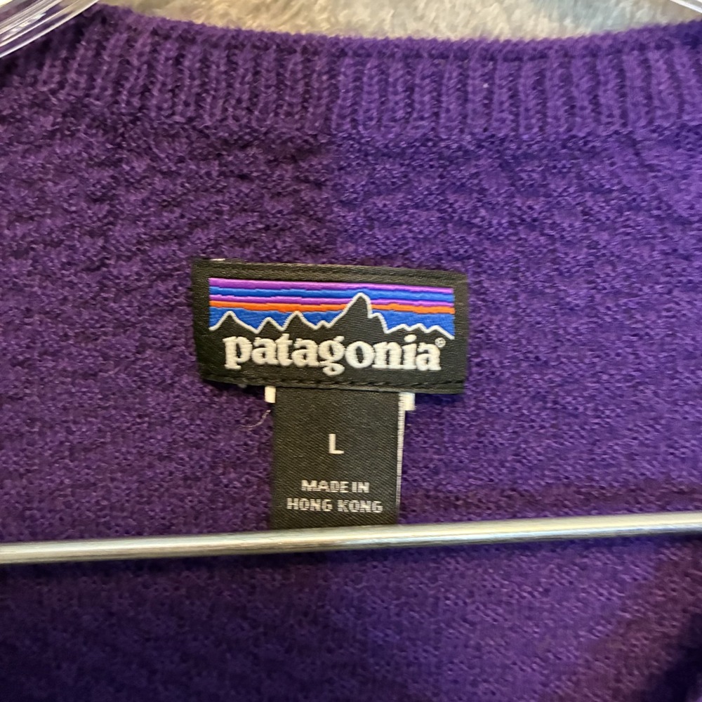 Patagonia Women Honeycomb Knit Shirt L Crewneck Raglan Waffle Base Layer Purple - Picture 6 of 9